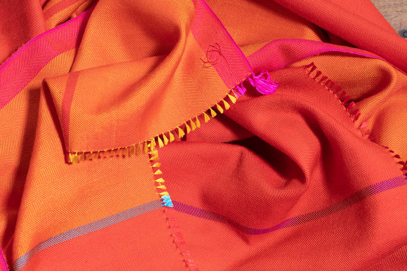 Echarpe Bicolore en soie laine orange, rouge