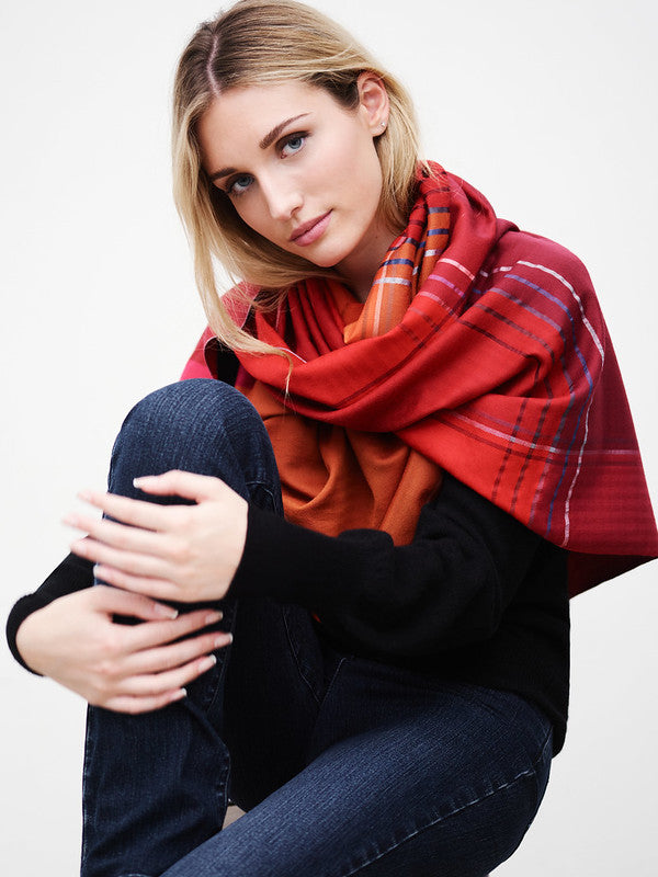 Echarpe Triptyque en soie laine rouge